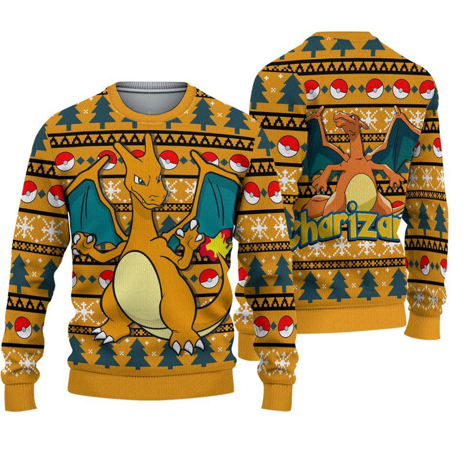 Charizard PKM Christmas Ugly Sweater, Anime Ugly Sweater
