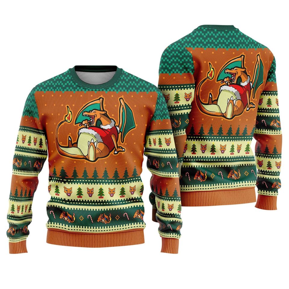 Charizard PKM Christmas Ugly Sweater, Anime Ugly Sweater