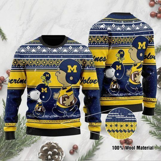 Charlie Brown And Snoopy Michigan Wolverines Ugly Christmas Sweater Adult 3D Funny Matching for family