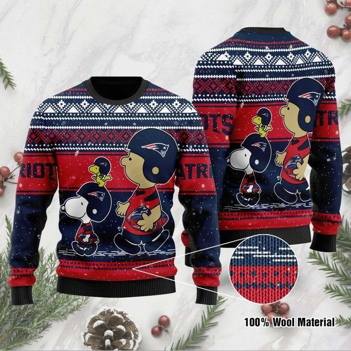 Charlie Brown And Snoopy New England Patriots Ugly Christmas Sweater Adult 3D Funny Matching for family