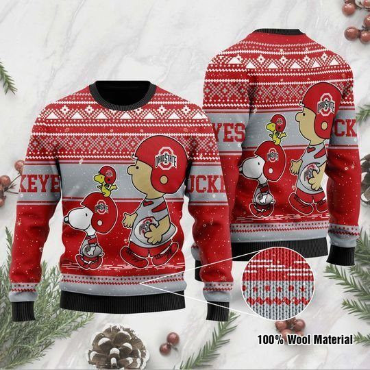 Charlie Brown And Snoopy Ohio State Buckeyes Ugly Christmas Sweater Adult 3D Funny Matching for family