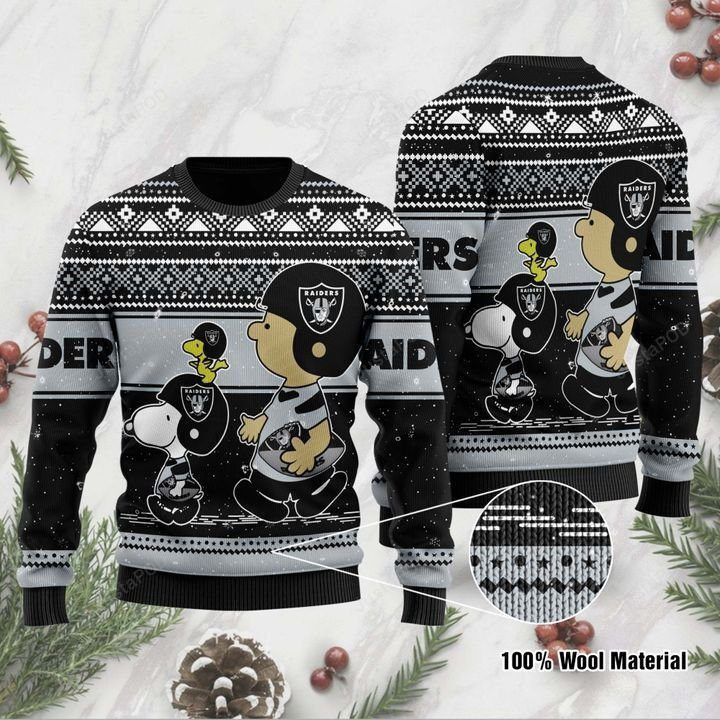 Charlie Brown Snoopy Las Vegas Raiders Ugly Christmas Sweater Adult 3D Funny Matching for family