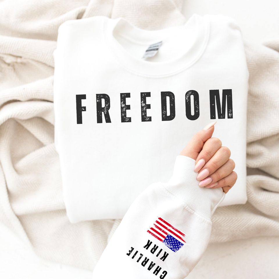 Charlie Kirk Freedom Sweatshirt, Charlie Kirk USA Flag Sweatshirt, Charlie Kirk Sweatshirt, justice for Charlie Kirk - Image 3