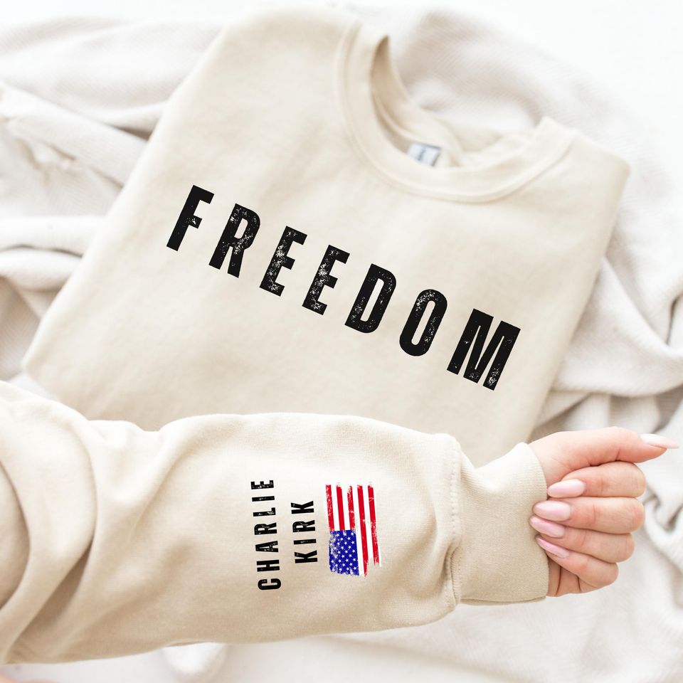 Charlie Kirk Freedom Sweatshirt, Charlie Kirk USA Flag Sweatshirt, Charlie Kirk Sweatshirt, justice for Charlie Kirk - Image 2