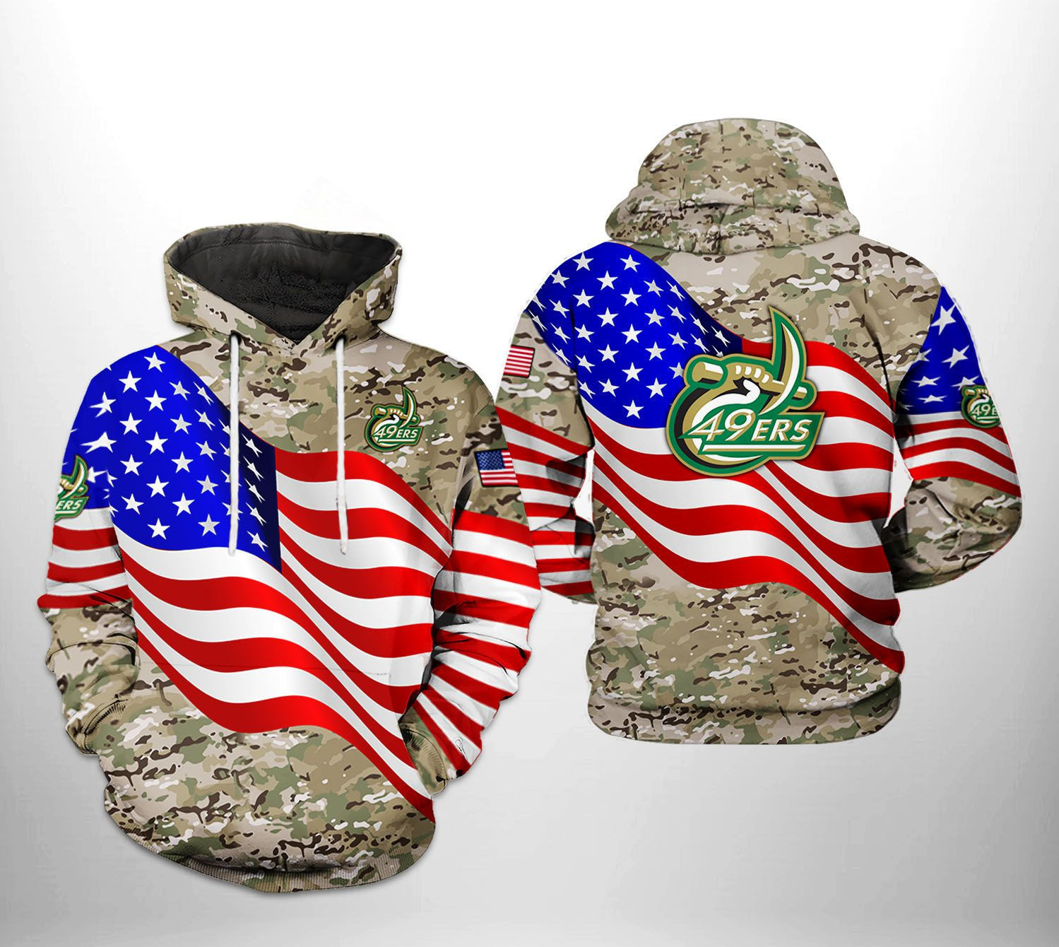 Charlotte 49ers NCAA US Flag Camo Veteran 3D All Over Print Hoodie, Zip Hoodie