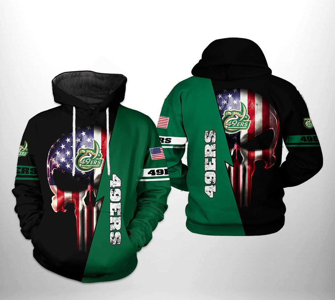 Charlotte 49ers NCAA US Flag Skull 3D All Over Print Hoodie, Zip Hoodie