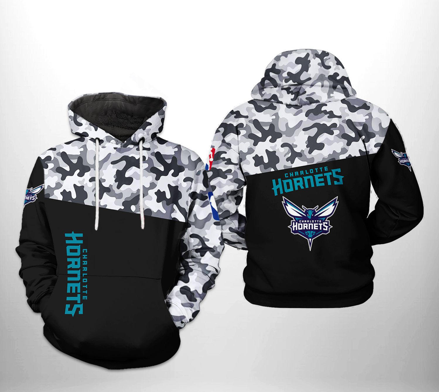 Charlotte Hornets NBA Camo Veteran Team 3D All Over Print Hoodie, Zip Hoodie