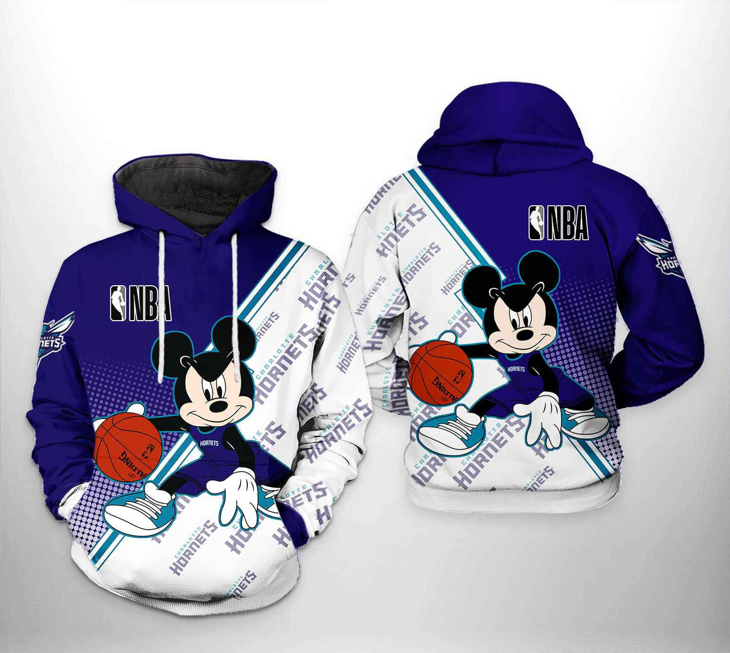 Charlotte Hornets NBA Mickey 3D All Over Print Hoodie, Zip Hoodie