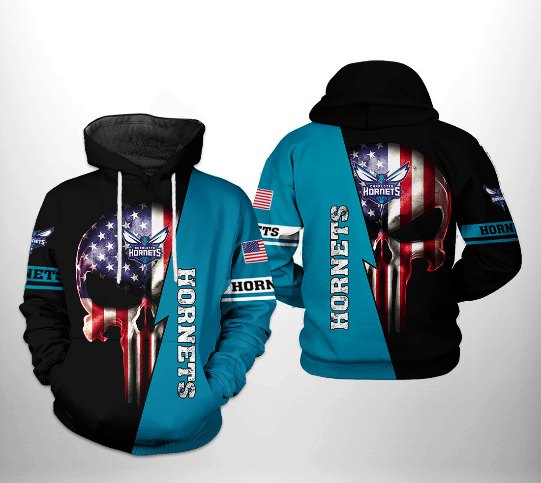 Charlotte Hornets NBA US Flag Skull Team 3D All Over Print Hoodie, Zip Hoodie