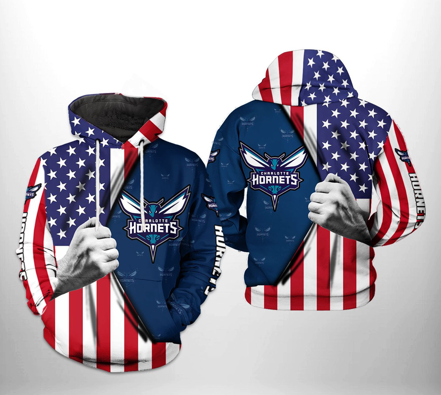 Charlotte Hornets NBA US Flag Team 3D All Over Print Hoodie, Zip Hoodie
