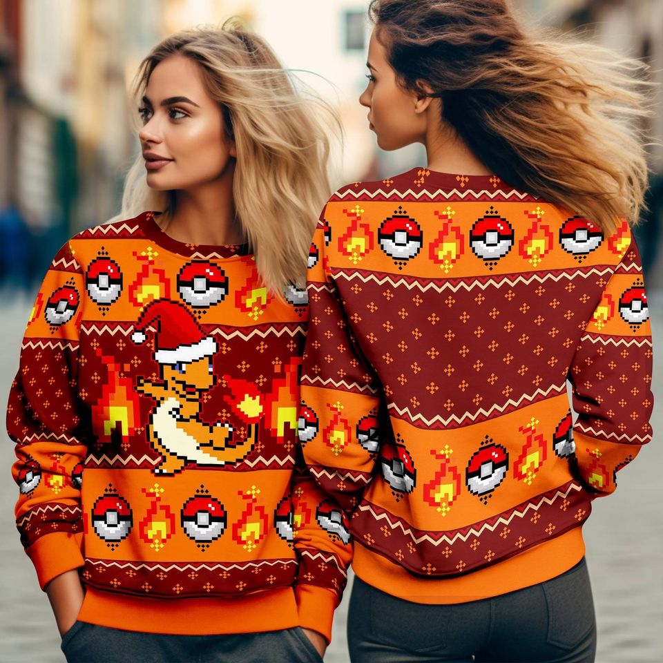 Charmander PKM Christmas Ugly Sweater, Anime Ugly Sweater