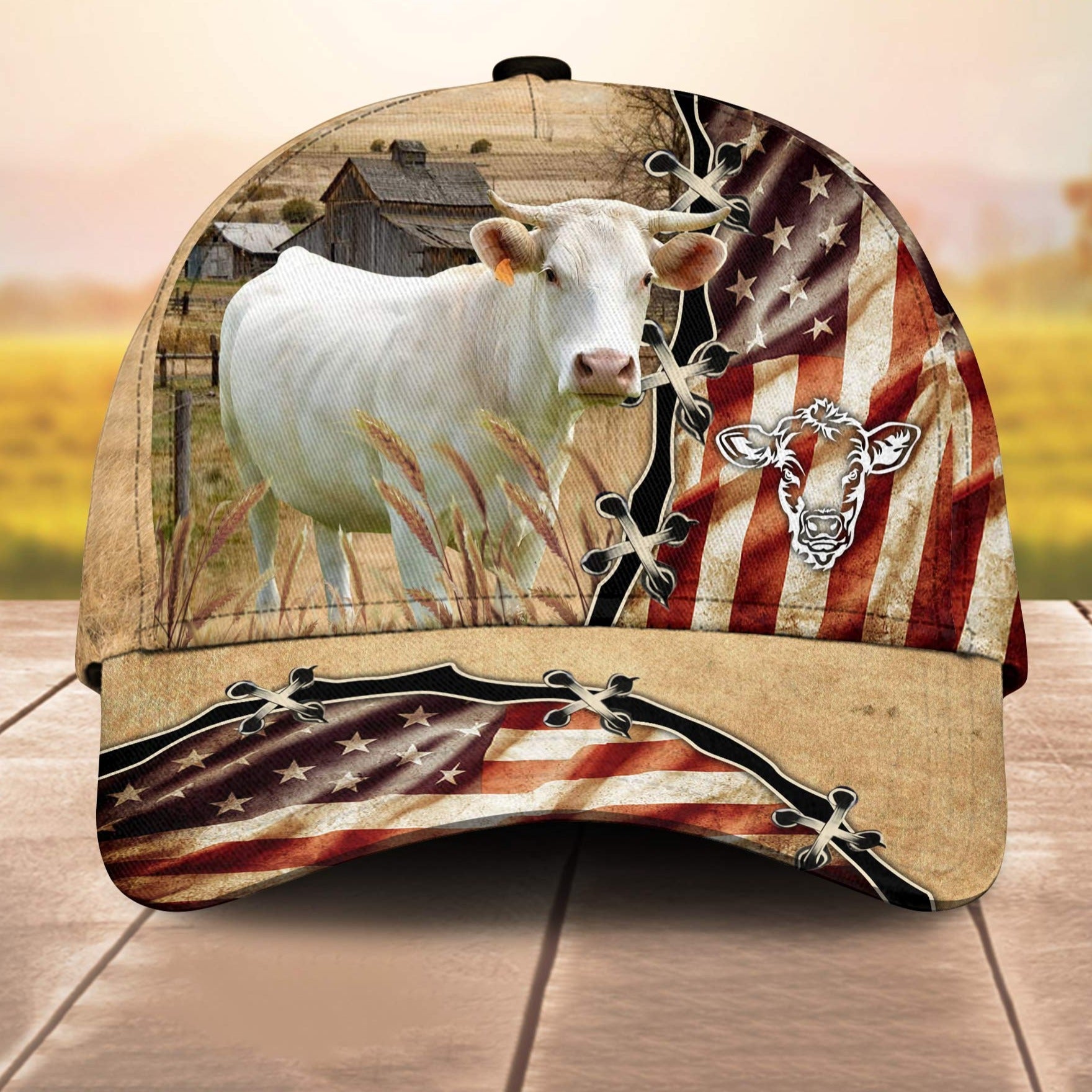 Charolais American Flag Custom Name Retro 3D Cap 3D All Over Print Baseball Cap, Cap For Farm Lovers, Animal Cap, Leather Pattern Cap Trucker Hats Custom Hats Gifts For Men & Women