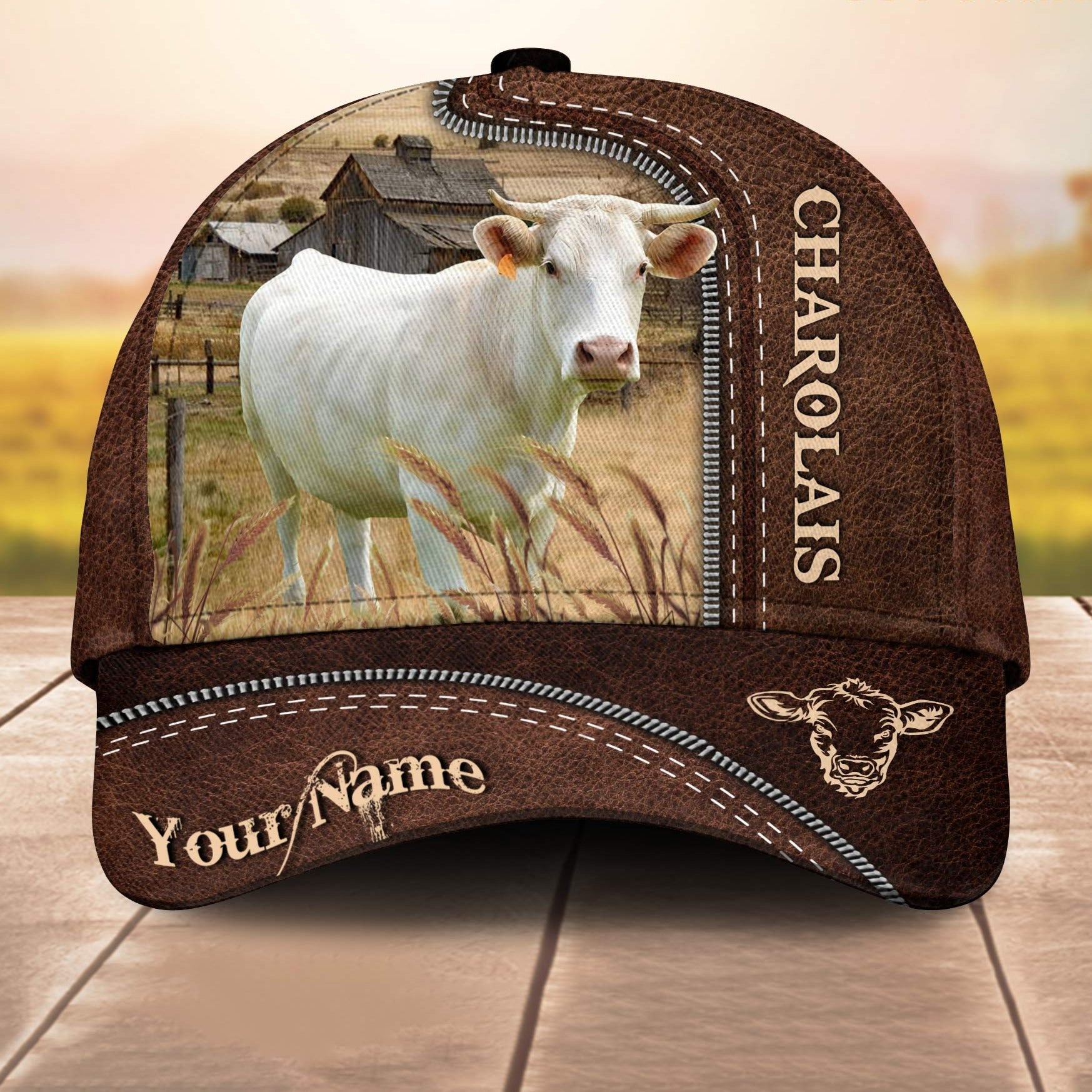 Charolais Customized Name Leather Paern 3D Cap 3D All Over Print Baseball Cap, Cap For Farm Lovers, Animal Cap, Leather Pattern Cap Trucker Hats Custom Hats Gifts For Men & Women