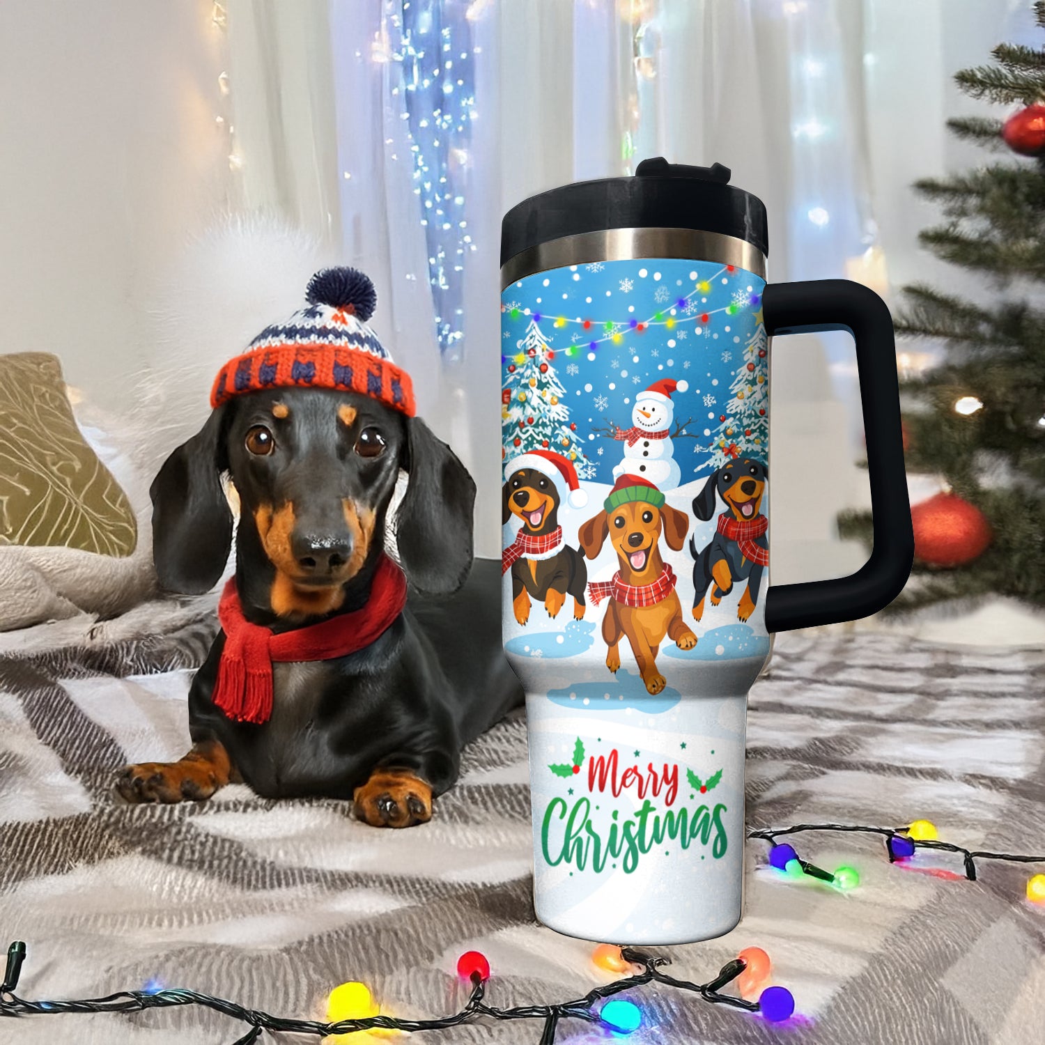 Cheerful Christmas Dachshund Custom Stanley Cup 40 oz 30 oz Tumbler With HandleTVC2301488 - Image 2