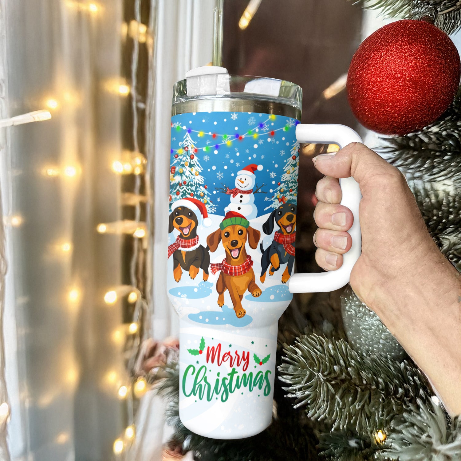 Cheerful Christmas Dachshund Custom Stanley Cup 40 oz 30 oz Tumbler With HandleTVC2301488 - Image 3