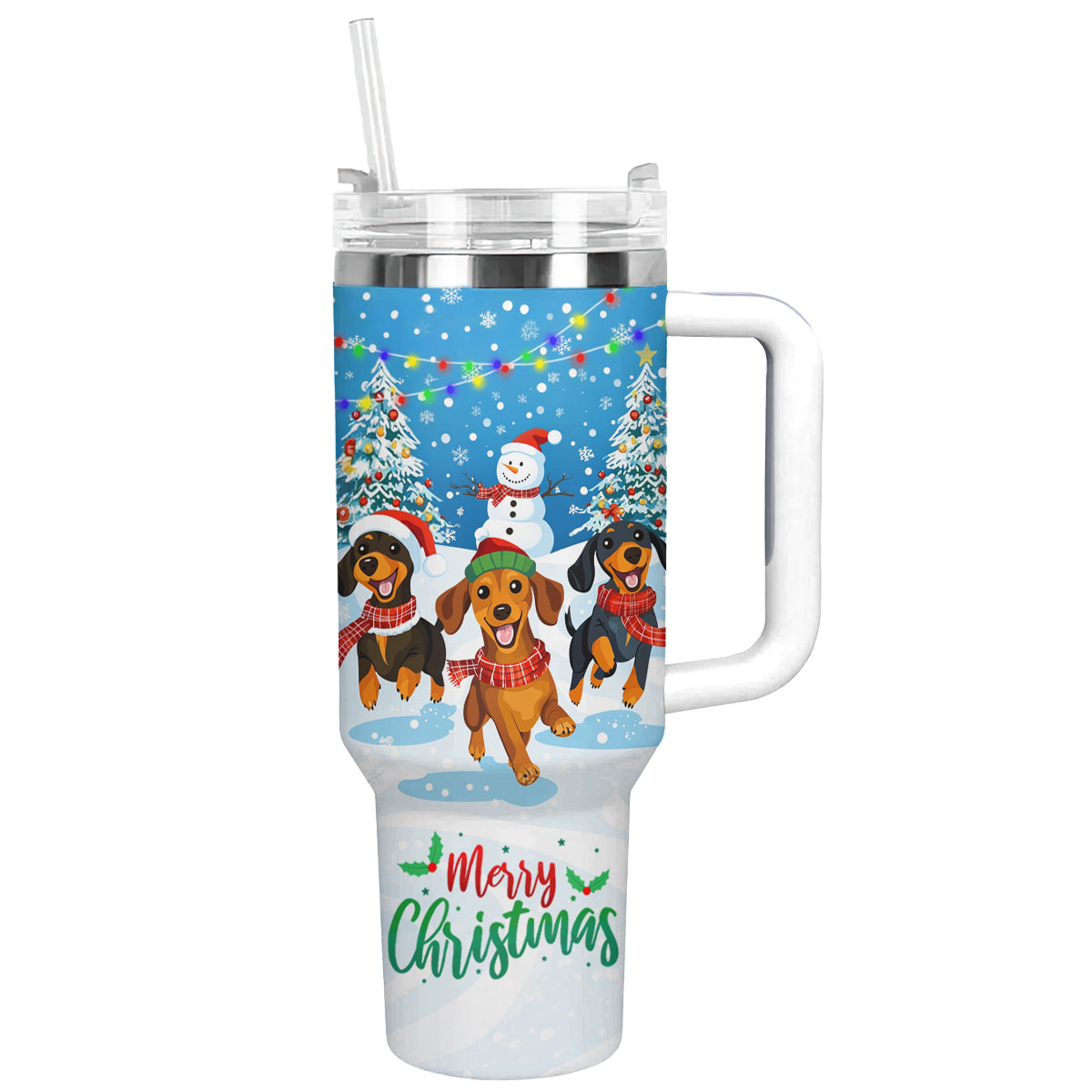 Cheerful Christmas Dachshund Custom Stanley Cup 40 oz 30 oz Tumbler With HandleTVC2301488