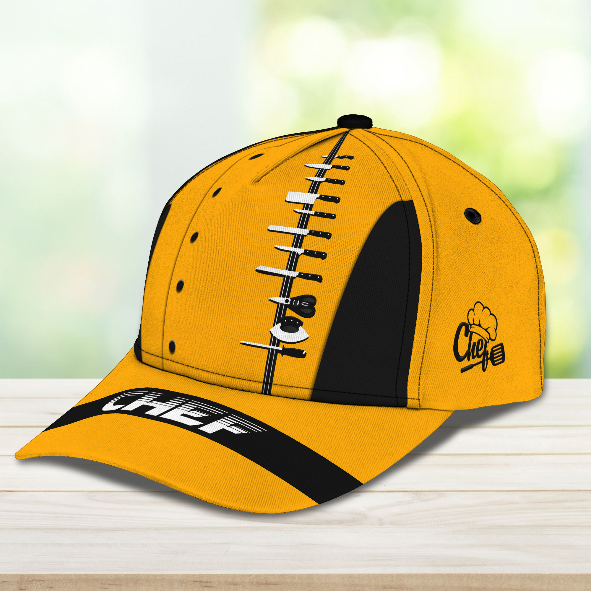 Chef Pattern Knives Uniform Yellow Black 3D Classic Cap Trucker Hats Custom Hats Gifts For Men & Women