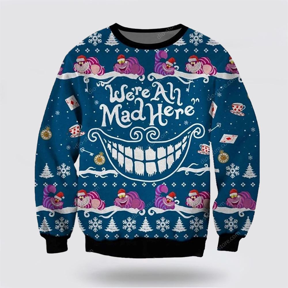 Cheshire Cat 3D Christmas Ugly Sweater Christmas Unisex Sweater Funny Christmas Sweater
