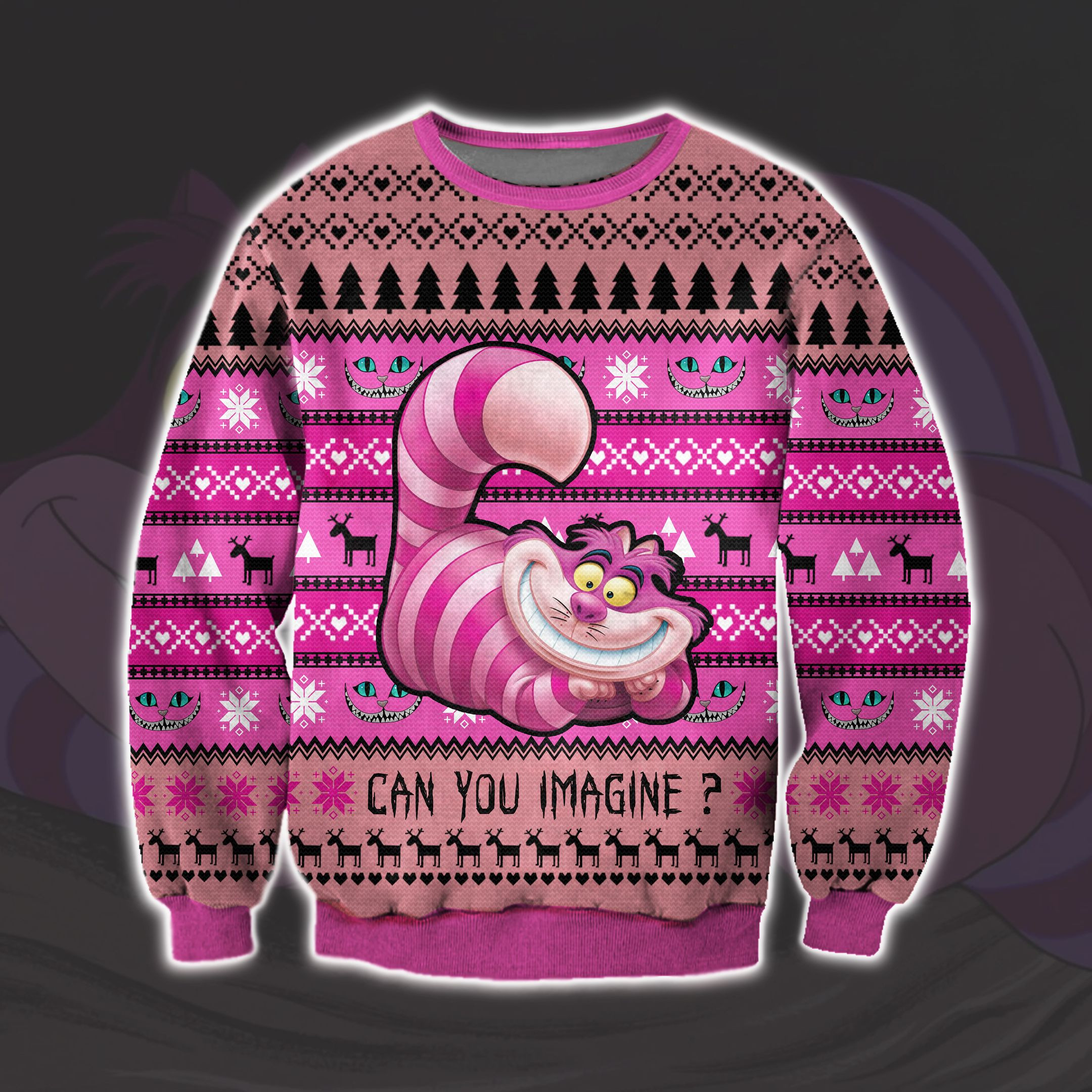 Cheshire Cat 3D Print Knitting Pattern Ugly Christmas Sweater Adult 3D Funny Matching for family