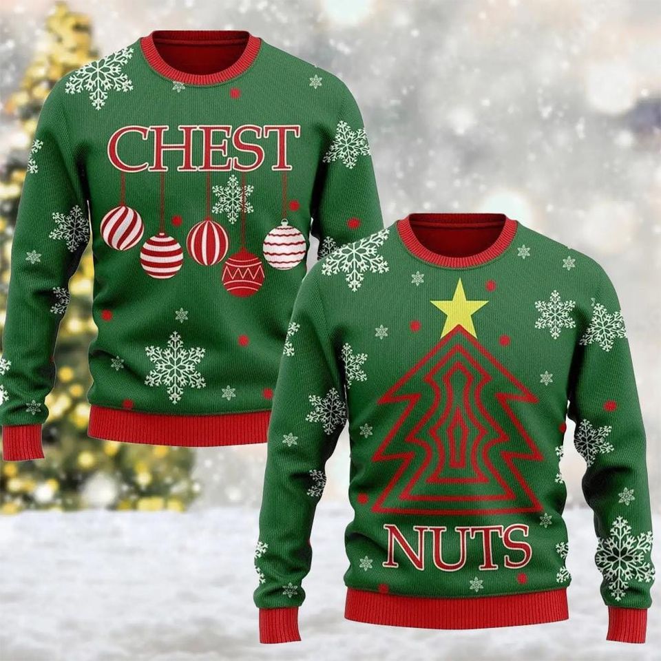 Chest And Nuts Matching Couple Ugly Sweater, Chest Nuts Christmas