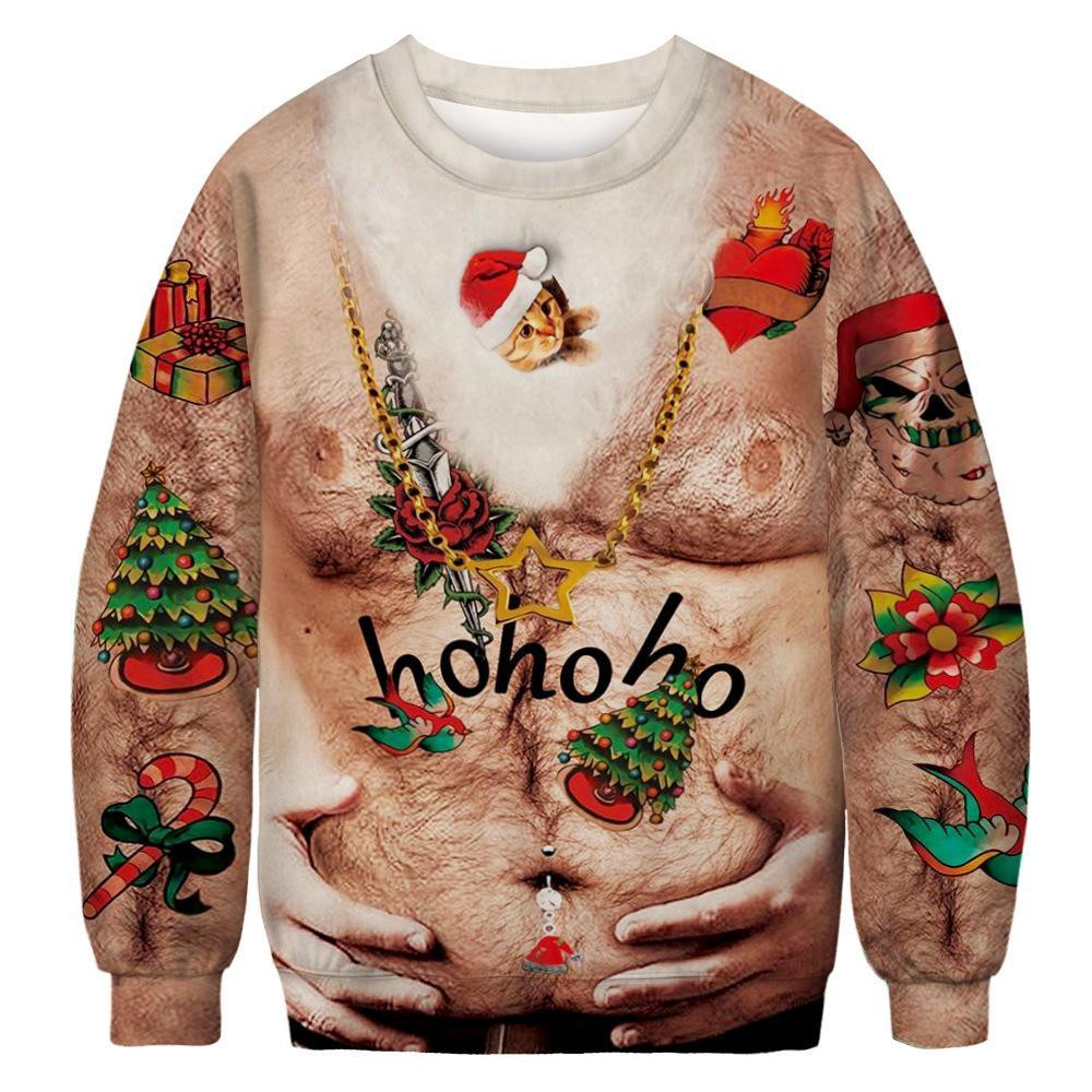 Chest Hair Belly Ugly Christmas Sweater Adult 3D Funny Matching for family