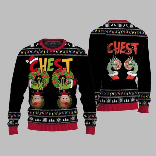 Chest Nuts Ugly Christmas Sweater, Funny Xmas Sweater, Boyfriend Girlfriends Sweater - Image 6