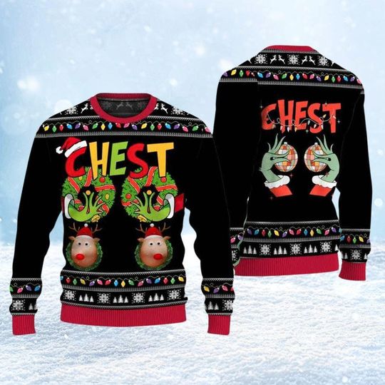 Chest Nuts Ugly Christmas Sweater, Funny Xmas Sweater, Boyfriend Girlfriends Sweater - Image 5