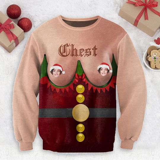 Chest vs Nut Funny Christmas Ugly Sweater - Personalized Couple 3D Sweater - Image 5
