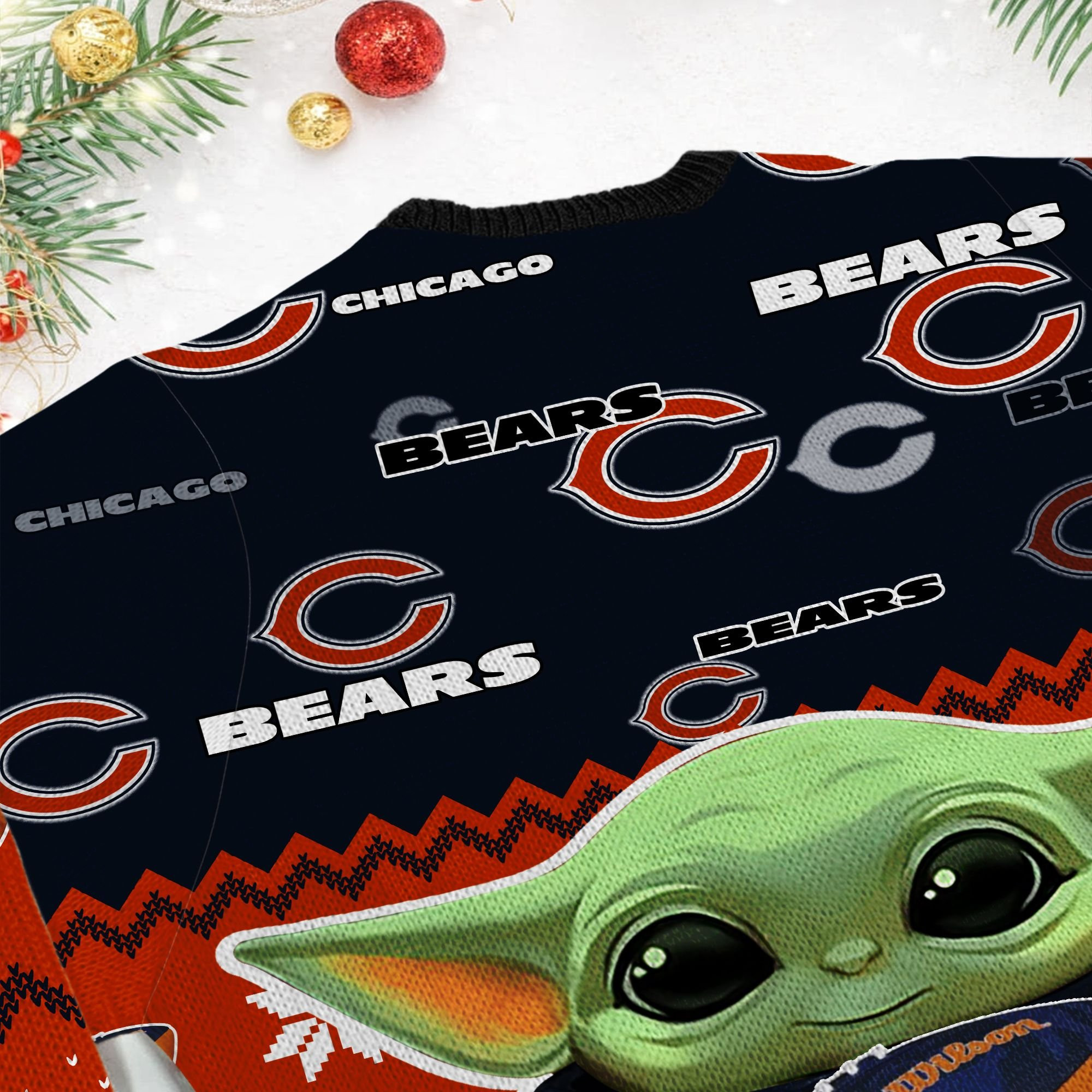 Chicago Bears Baby Yoda Shirt For American Football Fans Ugly Christmas Sweater Adult 3D Funny Matching for family - Image 6