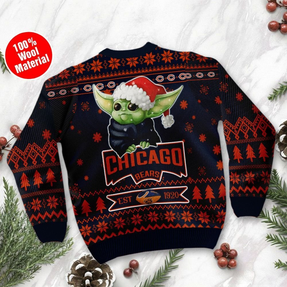 Chicago Bears Cute Baby Yoda Grogu Ugly Christmas Sweater Adult 3D Funny Matching for family - Image 3