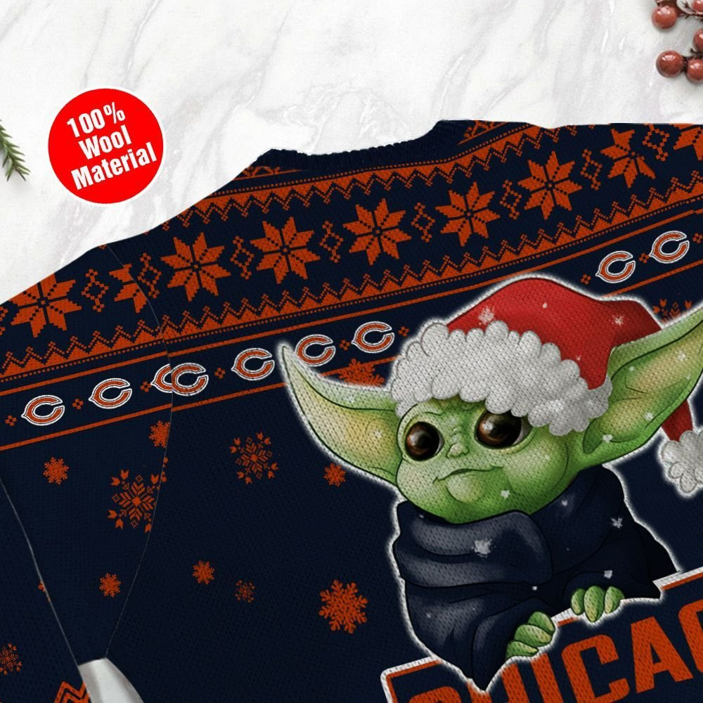 Chicago Bears Cute Baby Yoda Grogu Ugly Christmas Sweater Adult 3D Funny Matching for family - Image 5