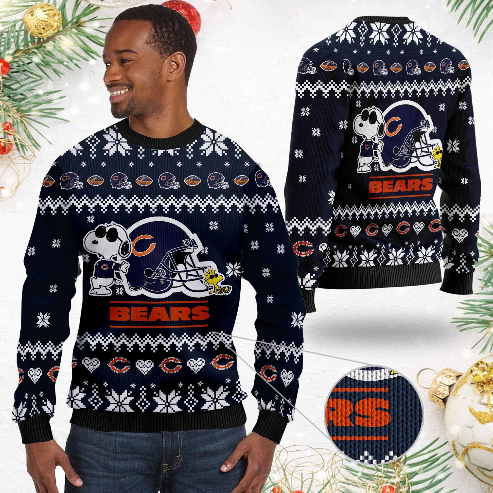 Chicago Bears Cute The Snoopy Show Football Helmet 3D Ugly Christmas Sweater Adult 3D Funny Matching for family - Image 2