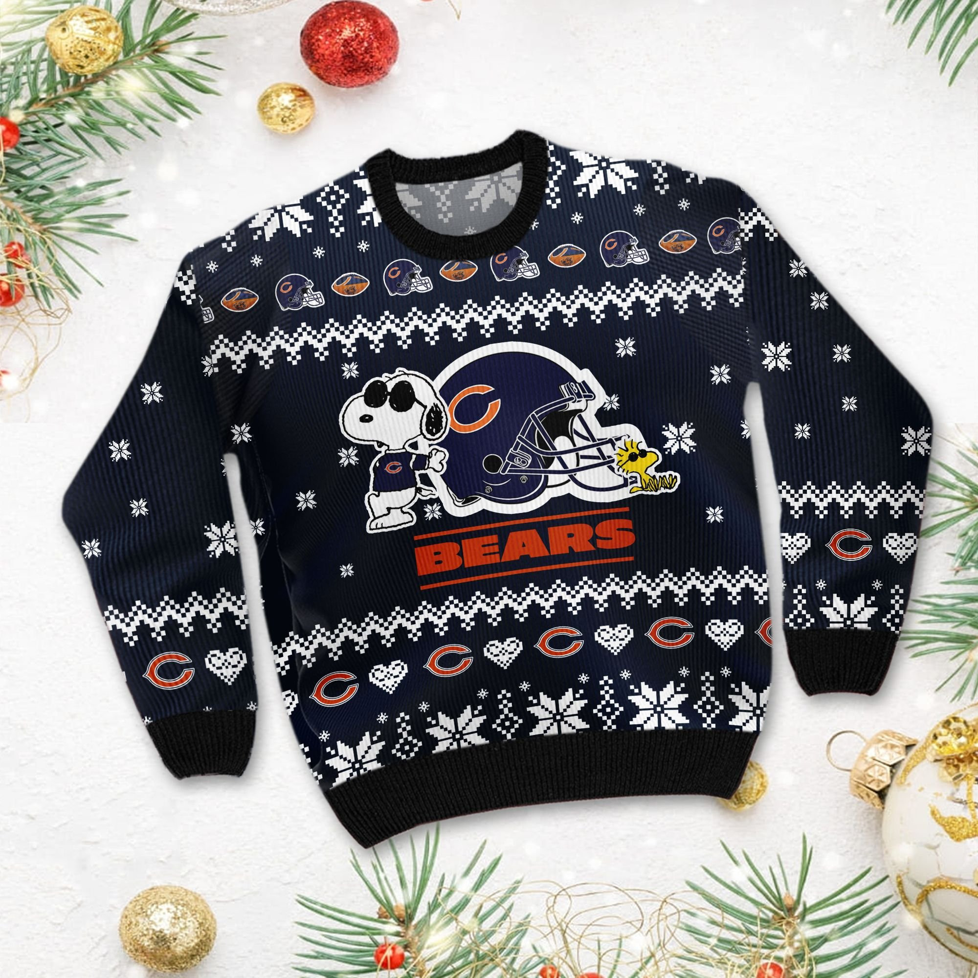 Chicago Bears Cute The Snoopy Show Football Helmet 3D Ugly Christmas Sweater Adult 3D Funny Matching for family - Image 3
