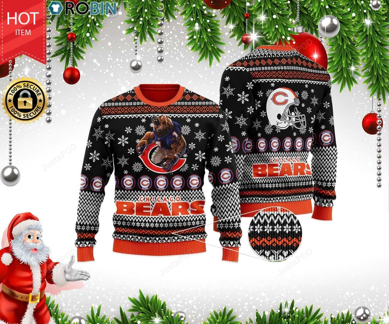 Chicago Bears Fooball Ugly Christmas Sweater Adult 3D Funny Matching for family