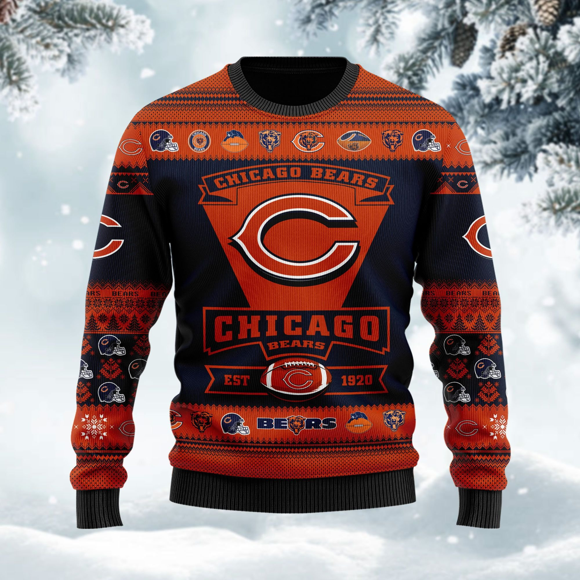 Chicago Bears Football Team Logo Custom Name Personalized Ugly Christmas Sweater Adult 3D Funny Matching for family - Image 3