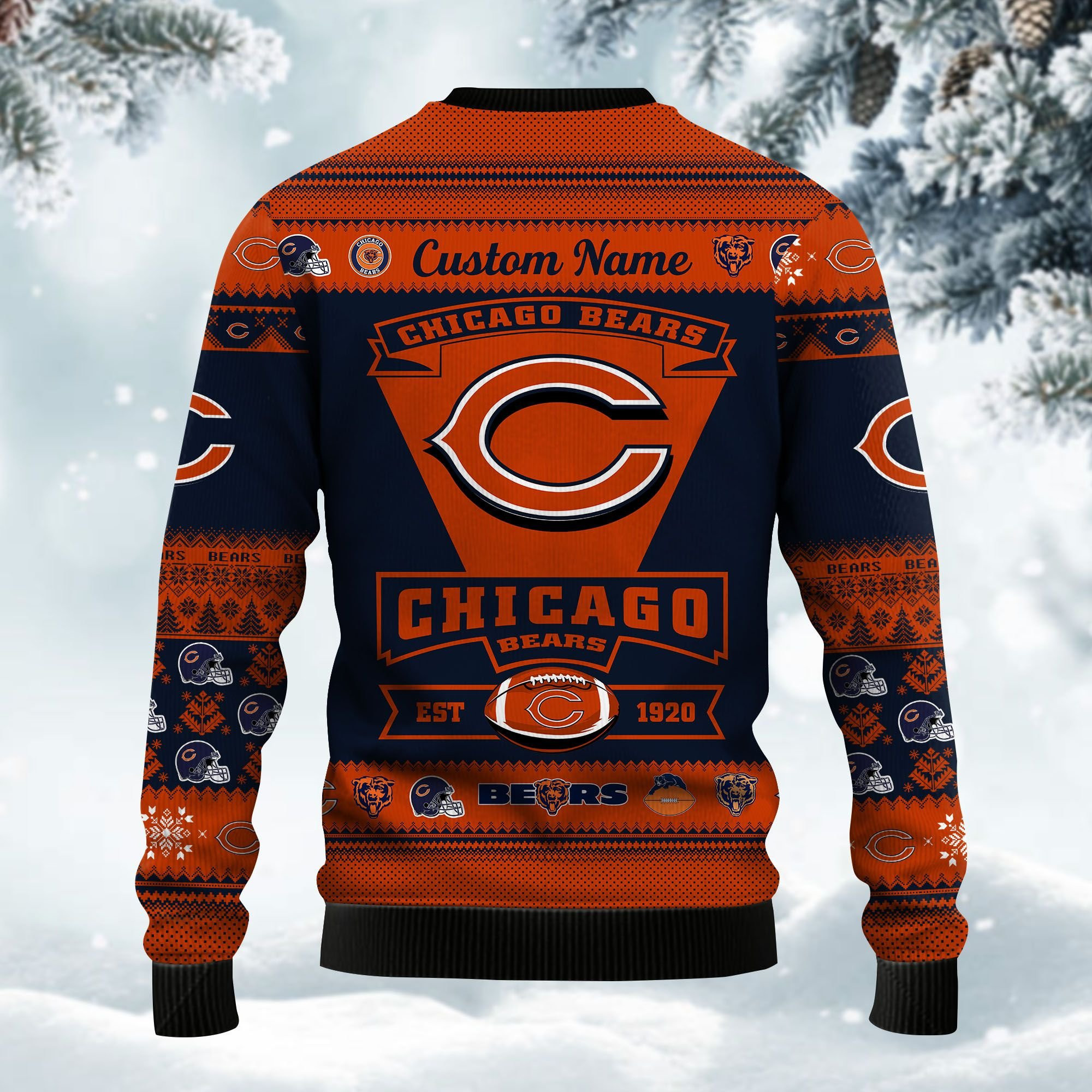 Chicago Bears Football Team Logo Custom Name Personalized Ugly Christmas Sweater Adult 3D Funny Matching for family - Image 4