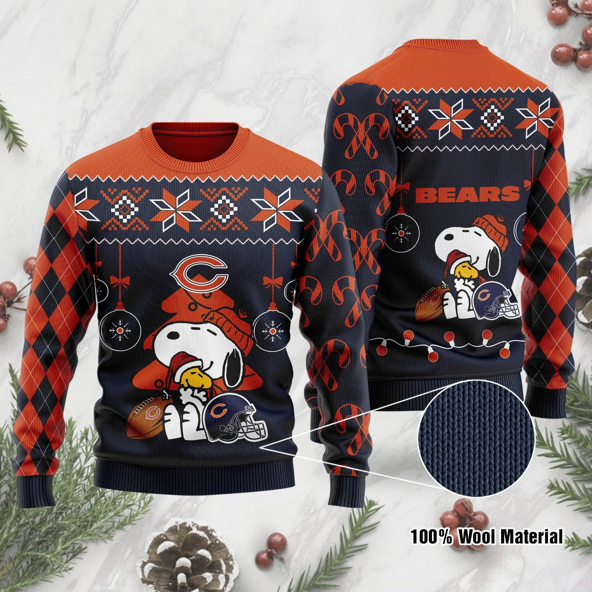 Chicago Bears Funny Charlie Brown Peanuts Snoopy Ugly Christmas Sweater Adult 3D Funny Matching for family