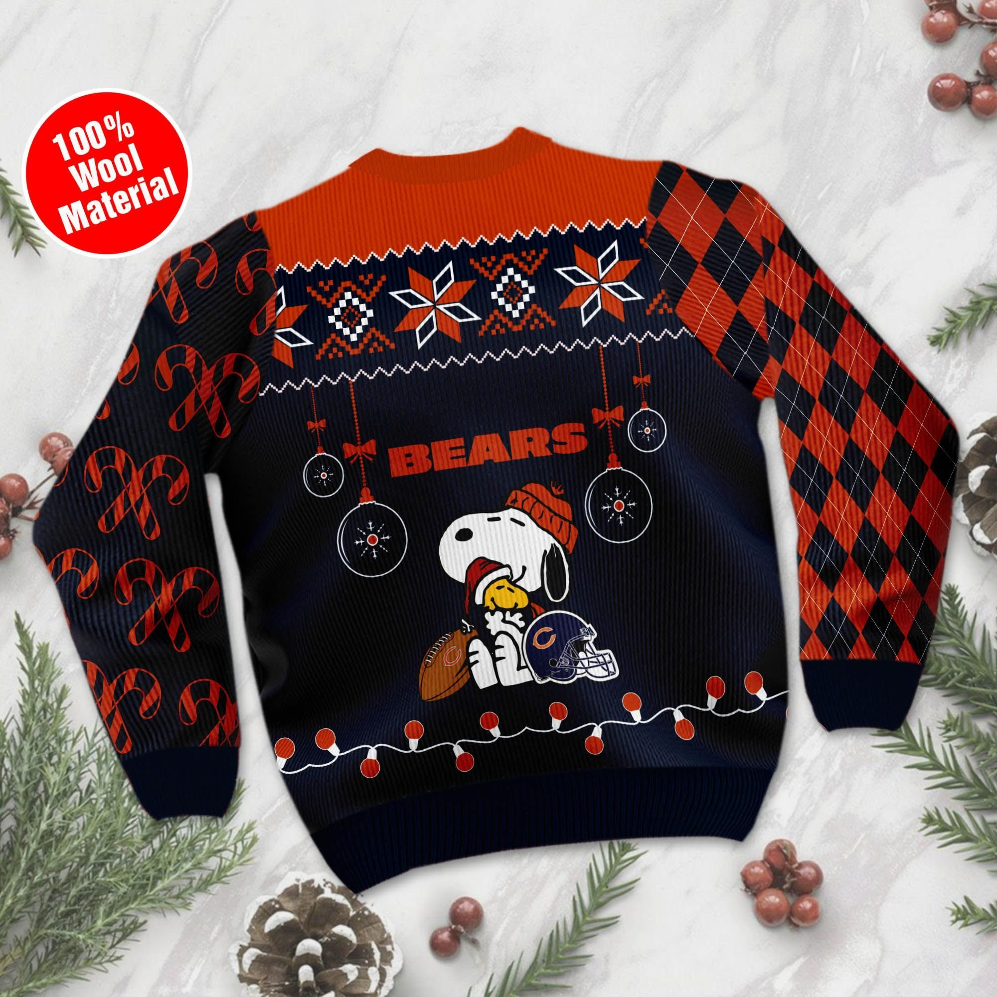 Chicago Bears Funny Charlie Brown Peanuts Snoopy Ugly Christmas Sweater Adult 3D Funny Matching for family - Image 3