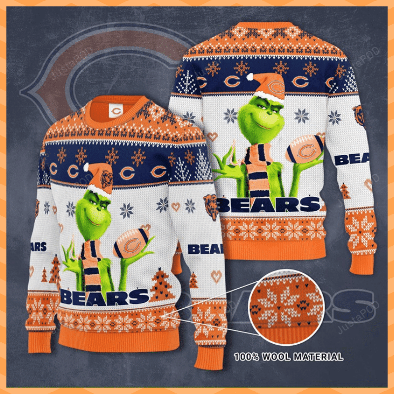Chicago Bears Grinch Ugly Christmas Sweater Adult 3D Funny Matching for family