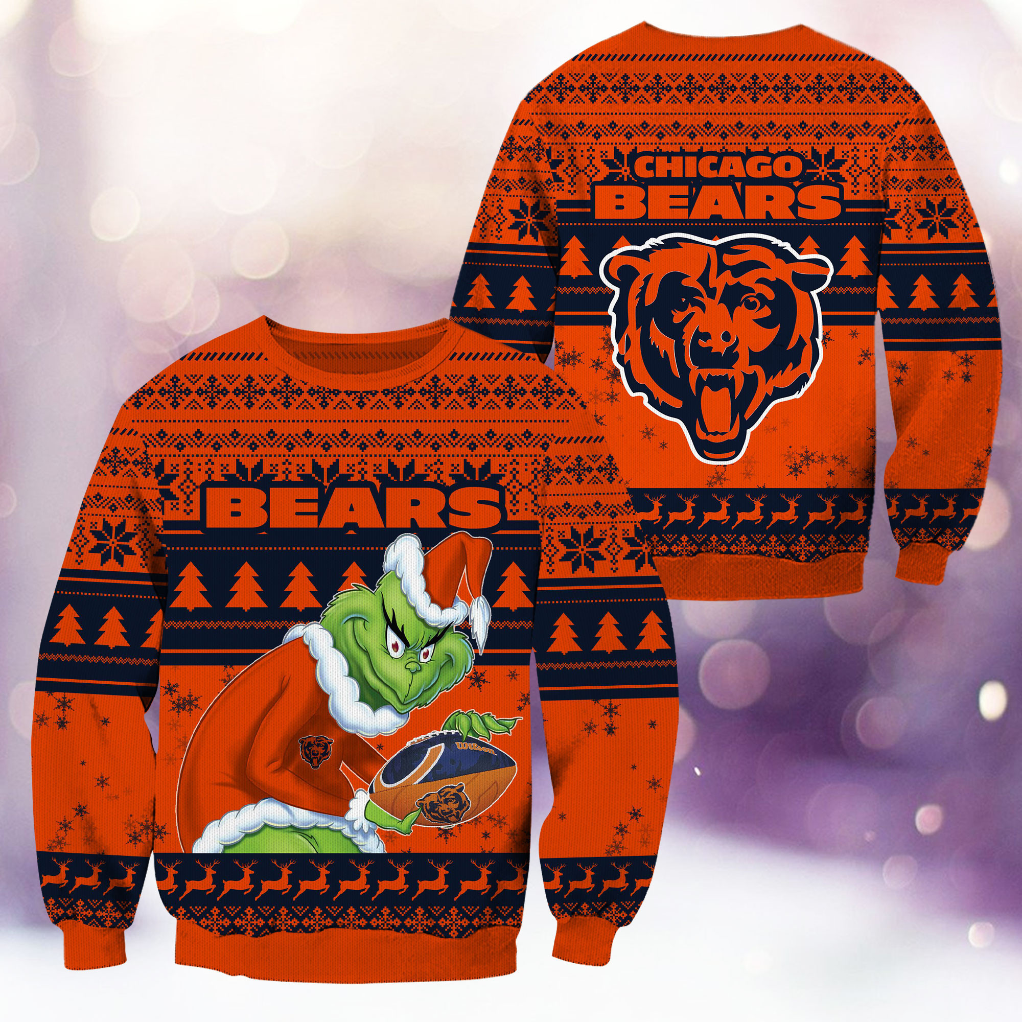 Chicago Bears Grinch Ugly Christmas Sweater Adult 3D Funny Matching for family