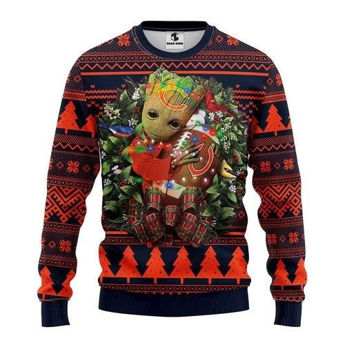 Chicago Bears Groot Hug Christmas For Fans Ugly Christmas Sweater Adult 3D Funny Matching for family