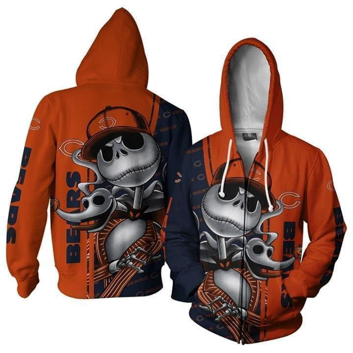 Chicago Bears Jack Skellington Halloween 3D All Over Print Hoodie, Zip Hoodie