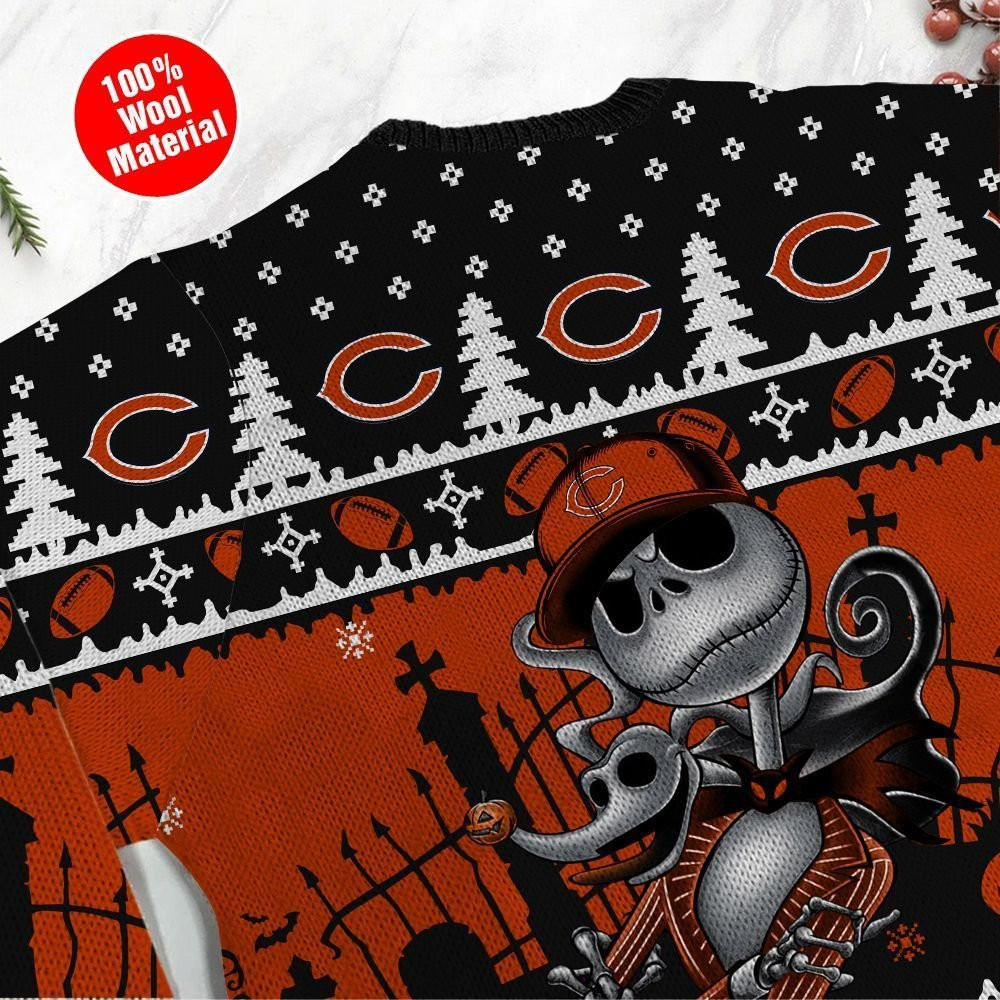 Chicago Bears Jack Skellington Halloween Ugly Christmas Sweater Adult 3D Funny Matching for family - Image 5