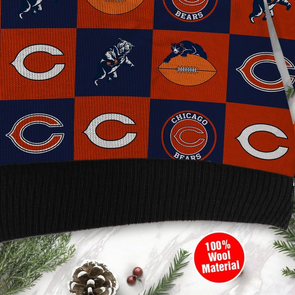 Chicago Bears Logo Checkered Flannel Design Ugly Christmas Sweater Adult 3D Funny Matching for family - Image 4