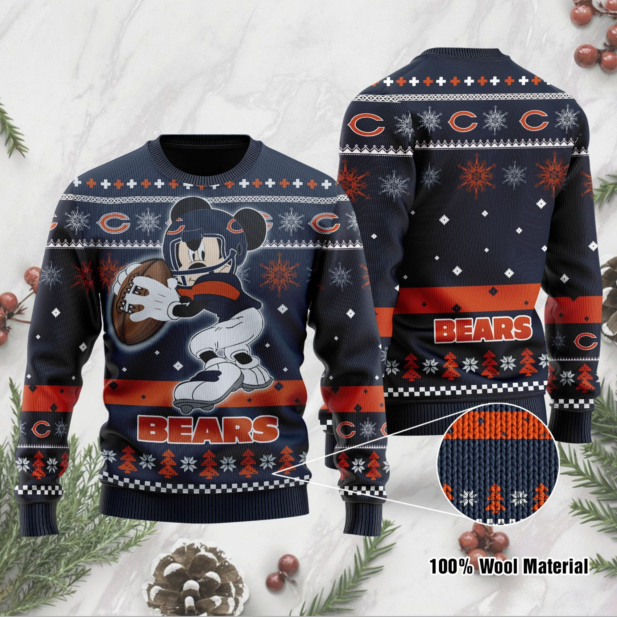 Chicago Bears Mickey Mouse Funny Ugly Christmas Sweater Adult 3D Funny Matching for family
