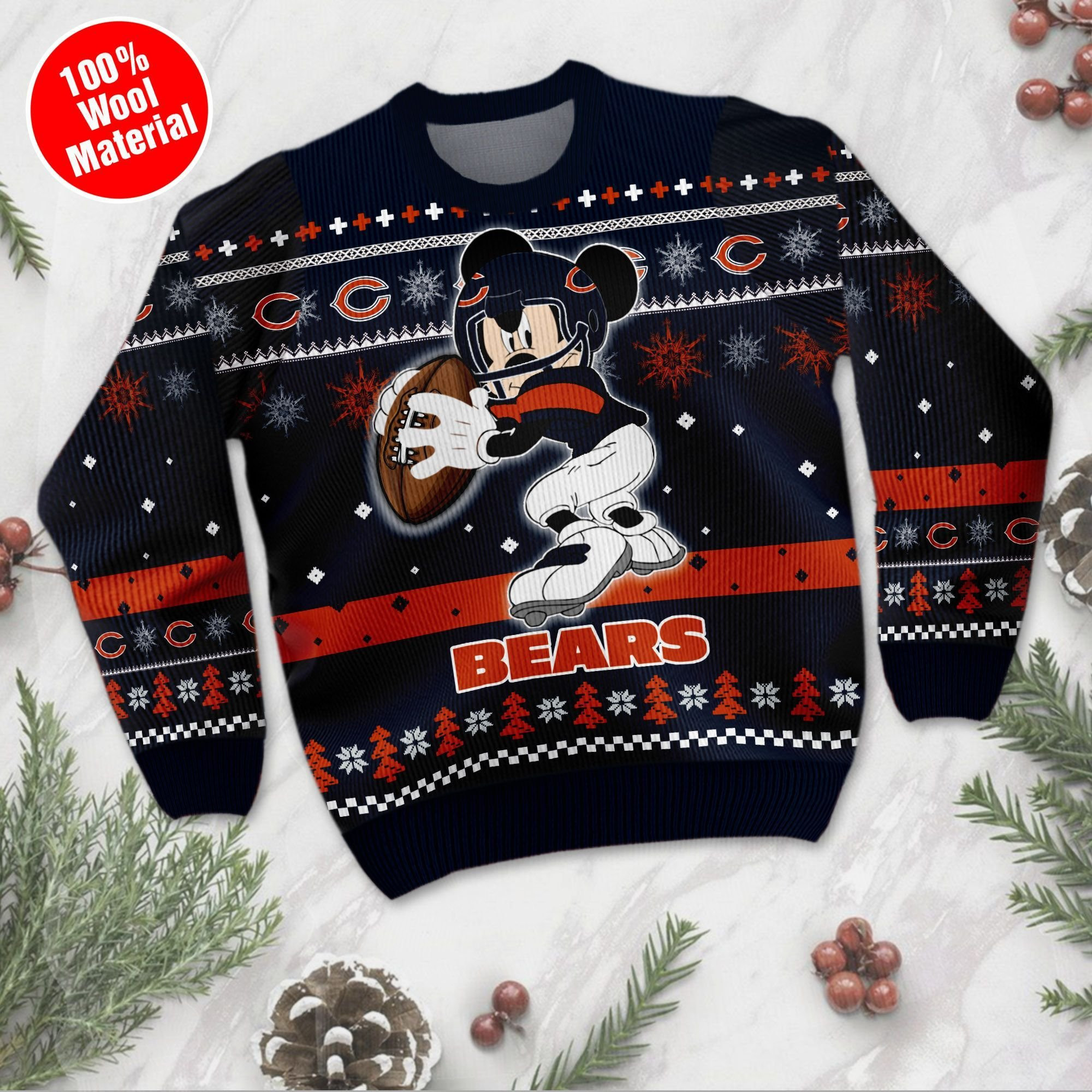 Chicago Bears Mickey Mouse Funny Ugly Christmas Sweater Adult 3D Funny Matching for family - Image 2