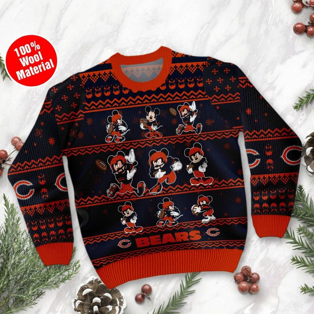 Chicago Bears Mickey Mouse Ugly Christmas Sweater Adult 3D Funny Matching for family - Image 2