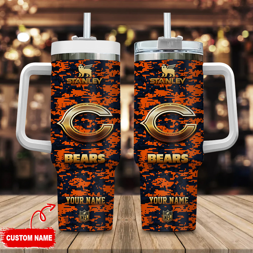 Chicago Bears NFL Camouflage Golden Logo Custom Stanley Cup 40 oz 30 oz Tumbler With HandleTVC2301110
