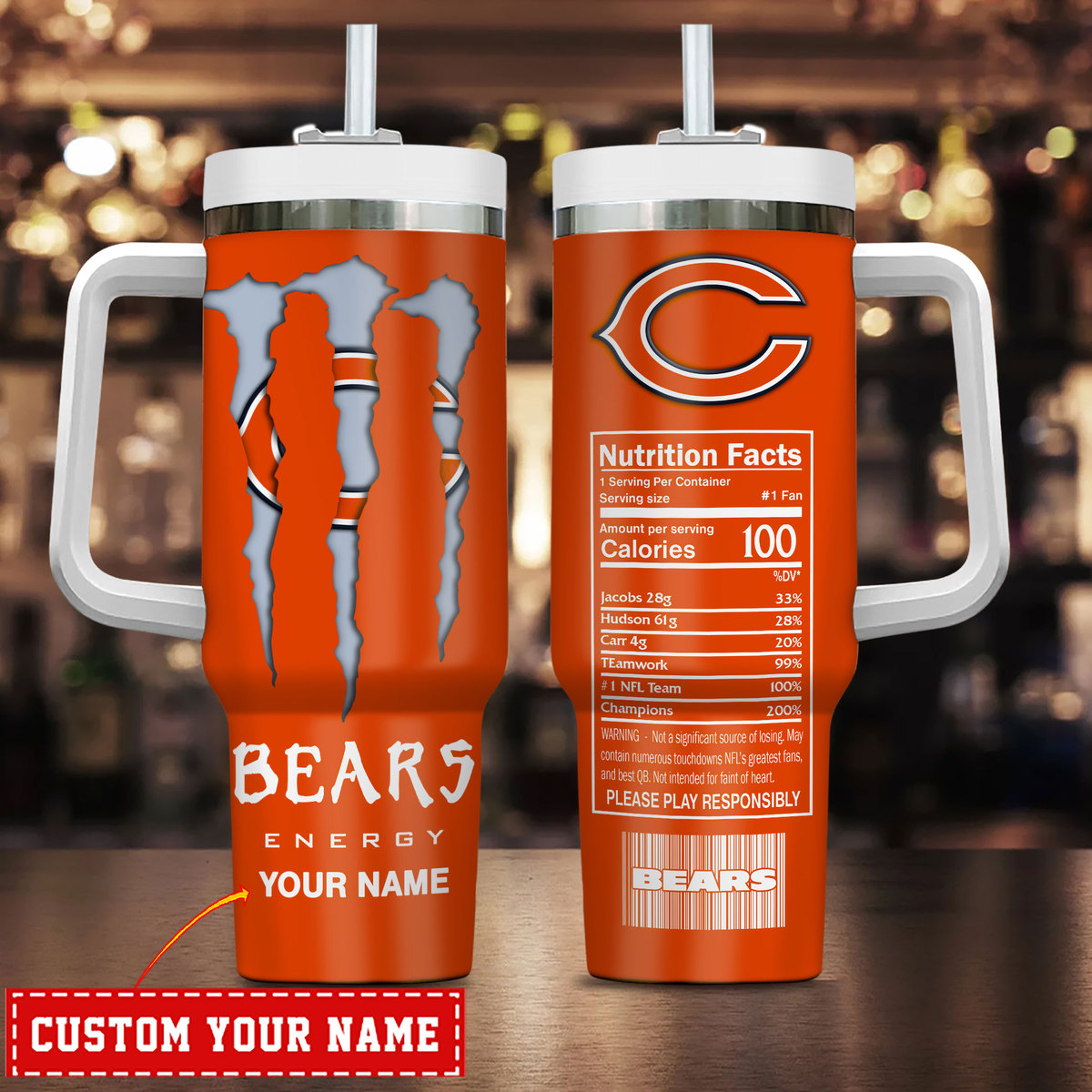 Chicago Bears NFL Energy Nutrition Facts Custom Stanley Cup 40 oz 30 oz Tumbler With HandleTVC230172