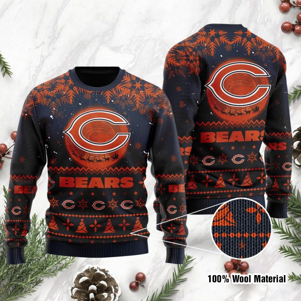 Chicago Bears Santa Claus In The Moon Ugly Christmas Sweater Adult 3D Funny Matching for family